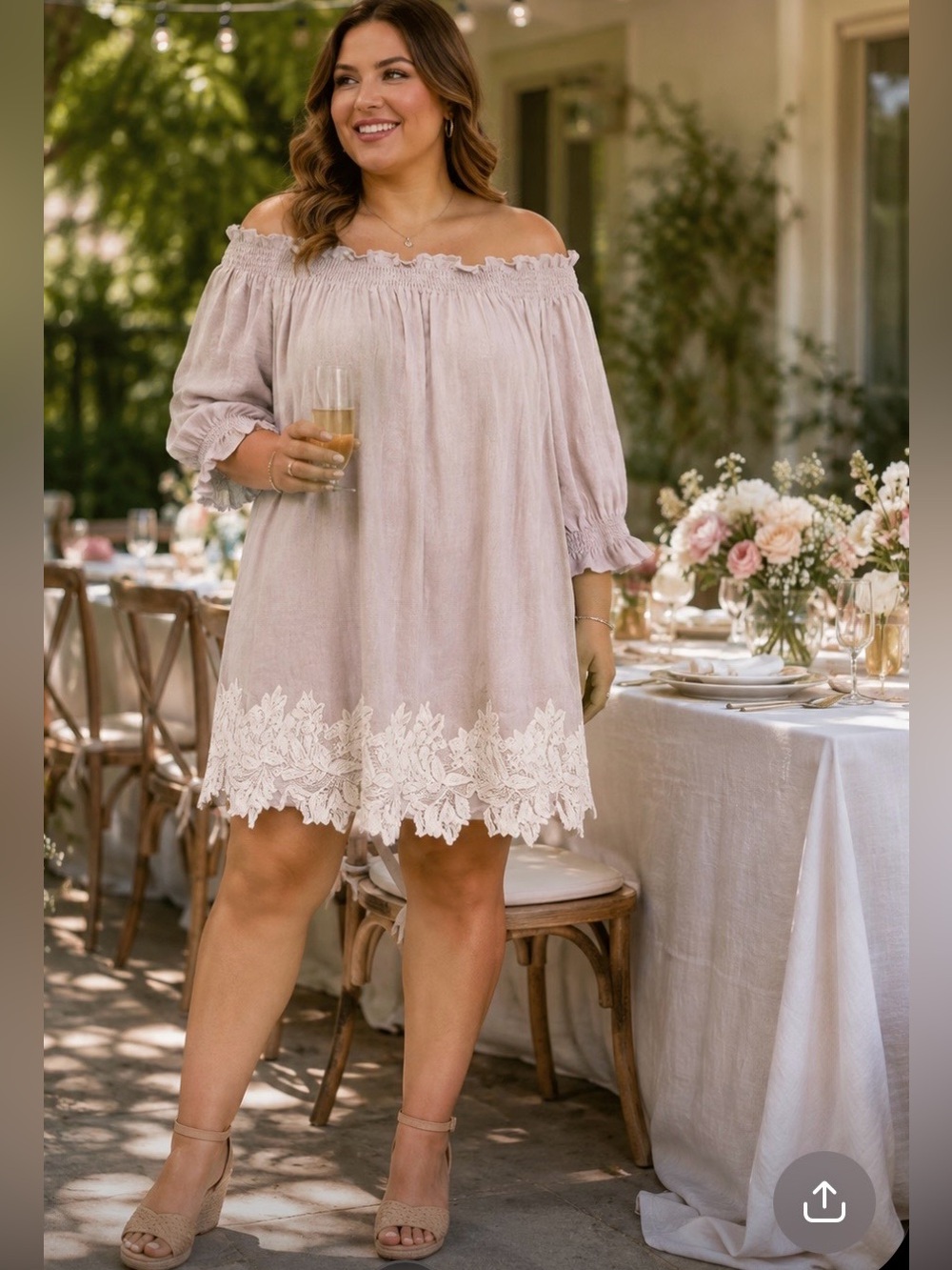 Women's Peasant Dress with Lace Hem